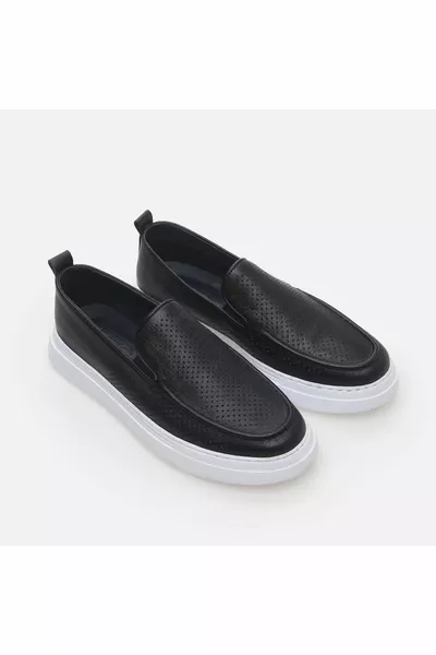 جلد طبيعي أسود أحذية رجالية كاجوال