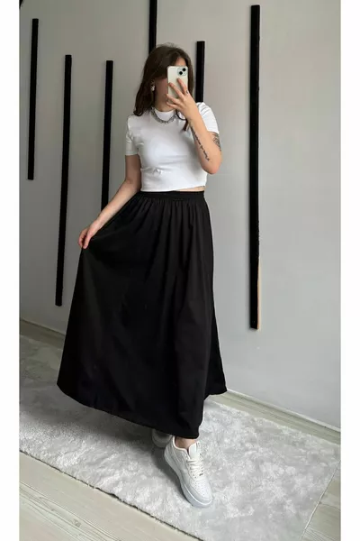 Gonna lunga in popeline sfoderata con tasche a filetto (cm)