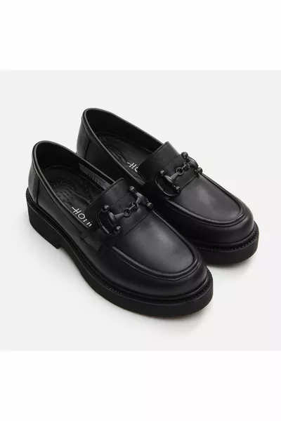 Genuine Leather Black Women's Loafer