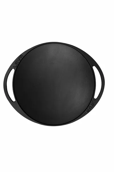 مقلاة تحميص الشعر المستديرة من الحديد الزهر من الحديد الزهر متآلف بمقبض مزدوج القطر (Ø)  سم.