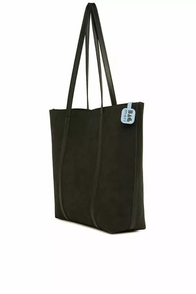 Black Women's Leather Strap Garnished Large Nubuck Bag 