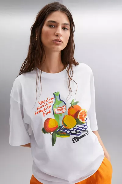 Nitza Damen % Baumwolle Oversize Weißes T-Shirt mit Rundhalsausschnitt