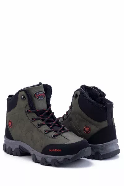 Khaki Unisex Outdoor Boots Shoes Winter Durable Non Slip Sole Lace-Up u