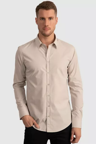 سليم صالح قطن طويل الأكمام سهل الكي قميص حجري للرجال