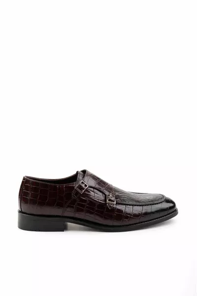Coffee Croco Chaussures classiques en cuir véritable pour hommes 