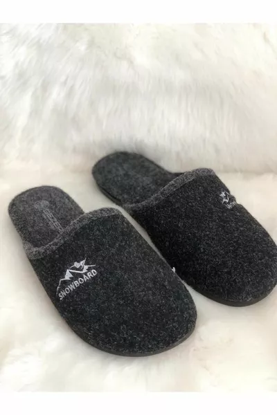 Feutre noir fumé Hiver Hommes Maison Pantoufles Velcro Semelle Amovible Lavable