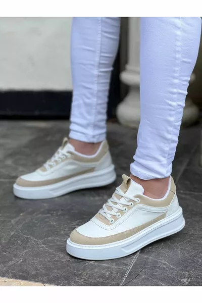 Peau blanche Beige Suede Semelle haute à lacets Chaussures décontractées pour hommes