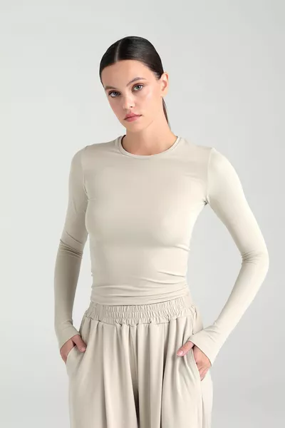 Soft Touch Round Neck Blouse Beige