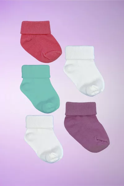 Sindy Soft Organic Cotton 5-Pack Boxed Washed Newborn Baby Girl Socks 0-6 Months