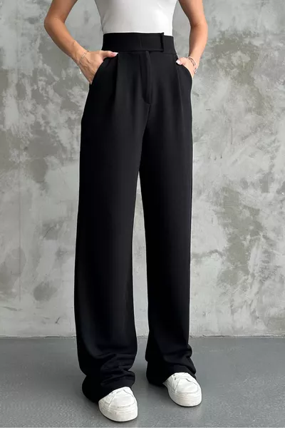 بنطال بالازو أسود بقماش ليكرا وإغلاق لاصق