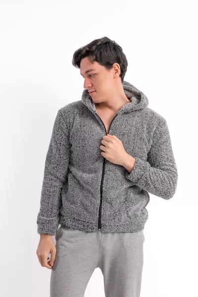 Unisex Hooded Fleece Welsoft Plush Gray Marl Jacket