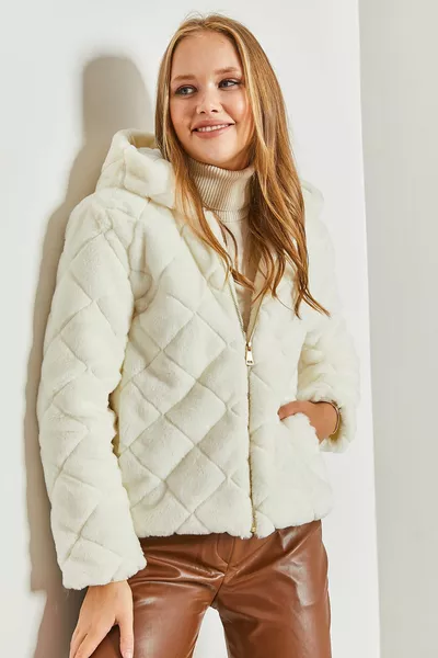 Женское стеганое плюшевое пальто с капюшоном