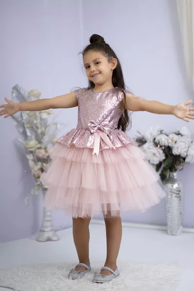 Robe de fête en tulle pour anniversaire couleur poudre