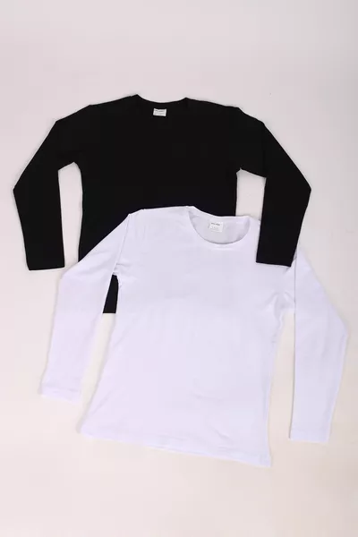 مجموعة من قطعتين (أسود وأبيض) للجنسين (بنات وأولاد) بادي أساسي من القطن بأكمام طويلة