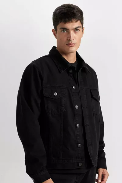 جاكيت جينز بأزرار وجيوب، قطن % AU