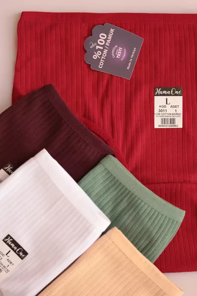 مجموعة 5 سراويل نسائية عالية الخصر مصنوعة من القطن %، ألوان: أرجواني، أخضر، قرمزي، أبيض، بيج 