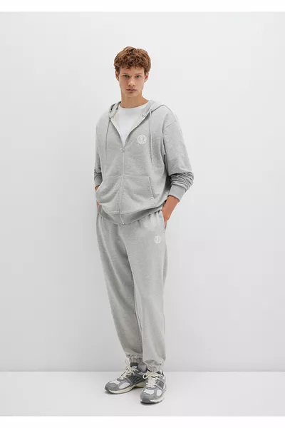 سروال رياضي رمادي بطباعة شعار MVJNS 