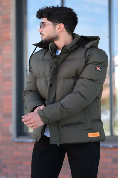 Stijlvolle gecombineerde afneembare capuchon met embleem, met bont gevoerde pufferjas 