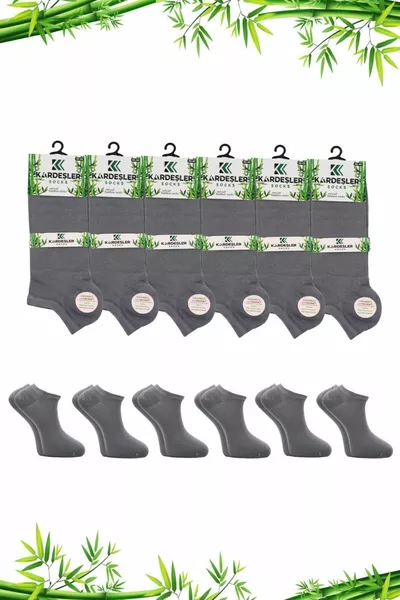 جوارب رمادية مصنوعة من الخيزران للرجال بدون خياطة، عبوة من 6 قطع
