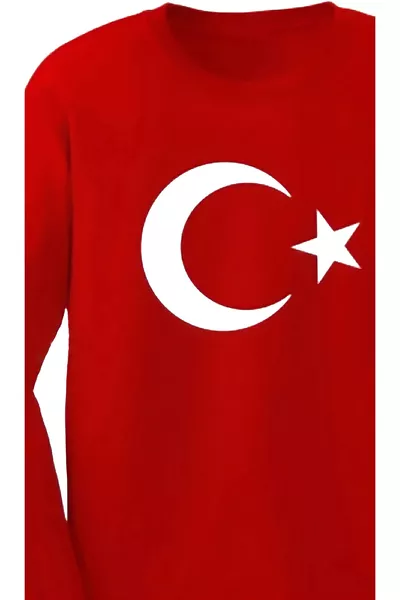 Unisex Kids Long Sleeve Red T-Shirt with Crescent and Star