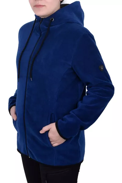 Women's Blue Hooded Zip-Up Fleece Sweatshirt
