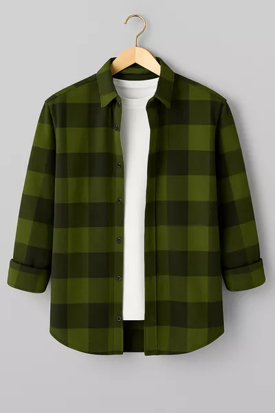 قميص رجالي برقعة كاكي وأسود على طراز الحطاب – مقاس مريح، موضة الموسم الجديد للشتاء