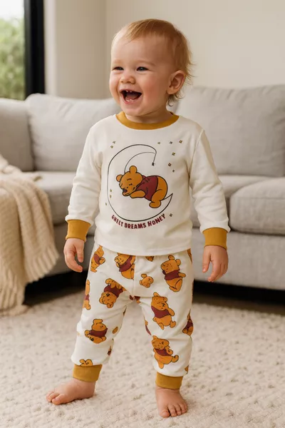 0-4 Years Special Cartoon Print Baby and Kids Pajama Set - Wide Collar & Special Size Options