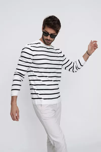 Мужской свитер кремового цвета с круглым вырезом и полосками r, повседневный трикотаж 