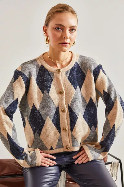 Dames Trui Cardigan met Baklava Patroon