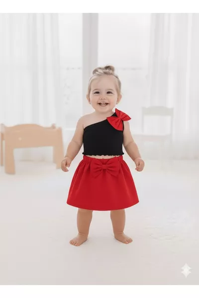 SCHWARZES BABY KIND EINÄRMELIGES CROP-ROCK-SET SOMMERSET