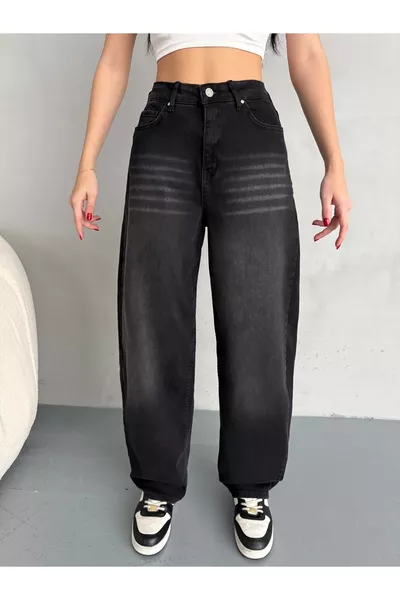 Jean baggy femme à coupe large, jambes larges, effet délavé