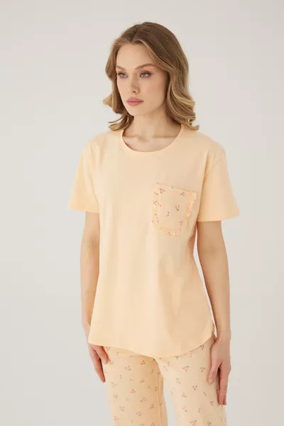 Wishes Comfort Turtleneck % Cotton Women's Orange Pajama Set