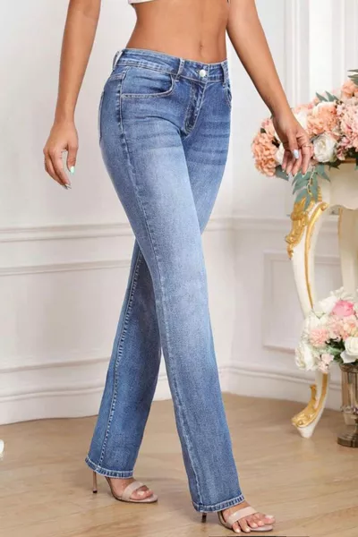 Дамски панталон с прави крачоли, висока талия и еластичен материал