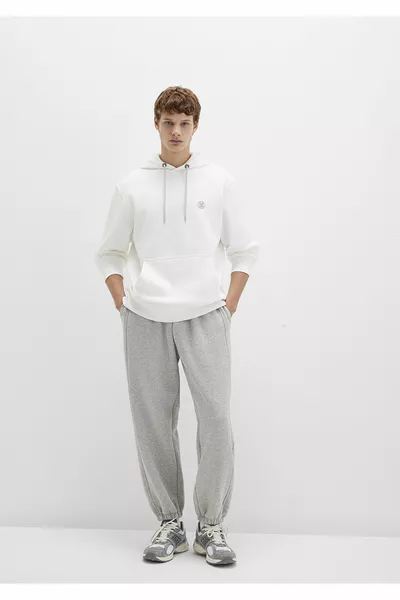 Logo Embroidered Hooded White Sweatshirt 