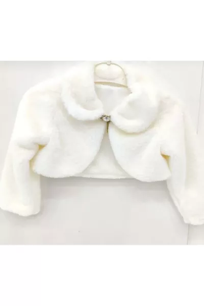 Pluche Lange Mouw Meisjesbolero  Ecru