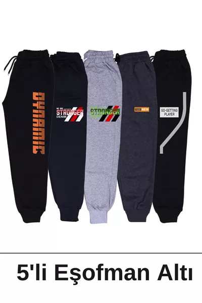 5-Pack Dynamic-Stronger-Designer-Go Printed Boys' Double Pocket Sweatpants