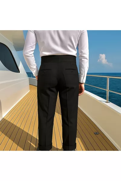 Old Money Erkek Italyan Kesim Kumaş Pantolon Bel Düğmeli Old Money