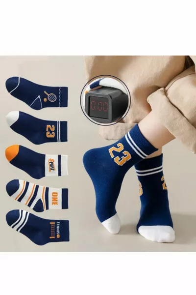 5 أزواج جوارب أطفال وجوارب مميزة بنقشة لاعبي التنس، سلسلة التنس الخاصة