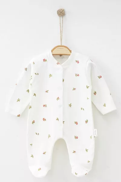 Tutina per neonata con bottoni e piedini, a tema fiori croccanti