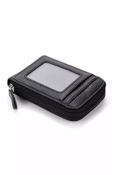 Unisex Zwarte Leren Creditcardhouder met Rits en Vakjes