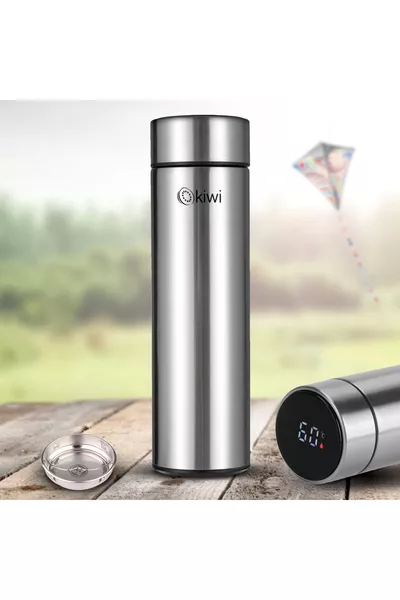 Thermos in Acciaio Inox con Indicatore di Temperatura a LED, per Campeggio e Attività all'Aperto