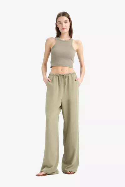 Linen Blend Palazzo Pants Wide Leg Loose Three Pockets Regular Waist Basic Plain Standard Length