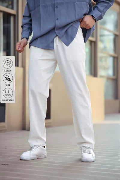 Pantalon ample en lin pour homme BLANC