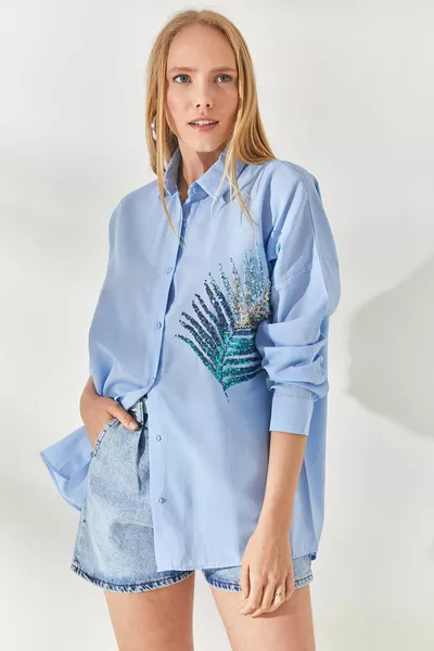 بيبي بلو بالم سيرتر مفصل منسوج بوبلين كبير الحجم 