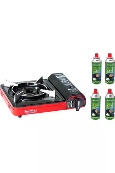 Одиночная портативная кемпинговая газовая плита с предохранителем, гарантированы 4 картриджа