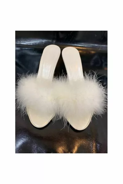 Tam Tüylü Gelin Çeyiz Nişan Terliği Renk Ekru