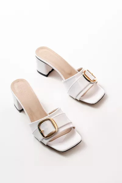 Дамски сандали с висок бял лак Игор