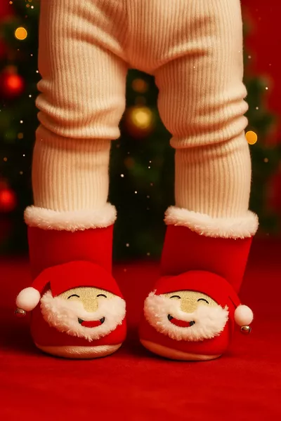Santa Claus Christmas-Themed Non-Slip Rattle Red Baby Slippers