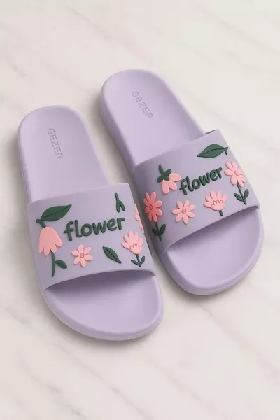 Лилави чехли Mor Flower с басейн - Чехли с плажен цветен десен