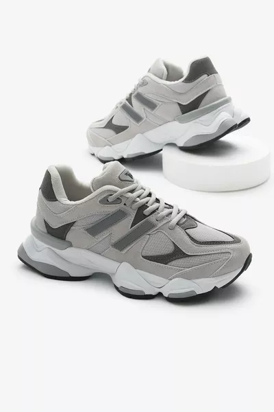 Chaussures de sport unisexes gris avec anorak à semelle en polymère et semelle épaisse à lacets
